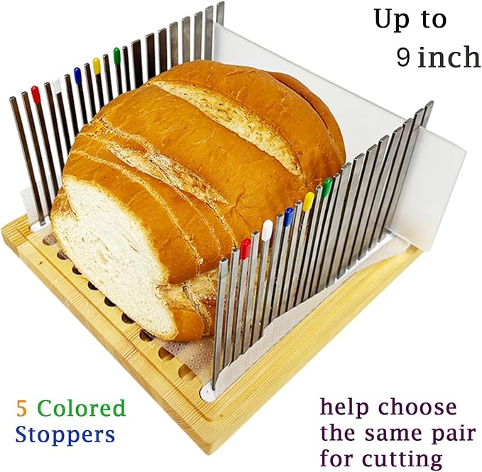 7L Wooden Bread Box, Stainless Steel Bread Slicer, 20 Protective Liners | 2 Thickness Slicing Guide, 9in Adjustable Crumb Tray, 1 Bread Stopper, for Sourdough, Homemade Bread