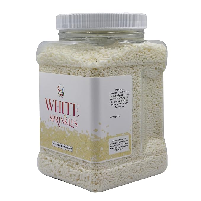 Decorating Sprinkles By FirstChoiceCandy- 2 LB - Colorful Jimmies Great For Topping for Bakery, Ice Cream, and Confectionary - Kosher Sprinkles In a Resealable Container (White)