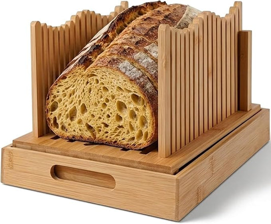 Bread Slicer for Homemade Bread – Manual Slicing Guides with Crumb Tray,Folds Flat for Easy Storage,Ideal for Sourdough,Bagels & Artisan Loaves