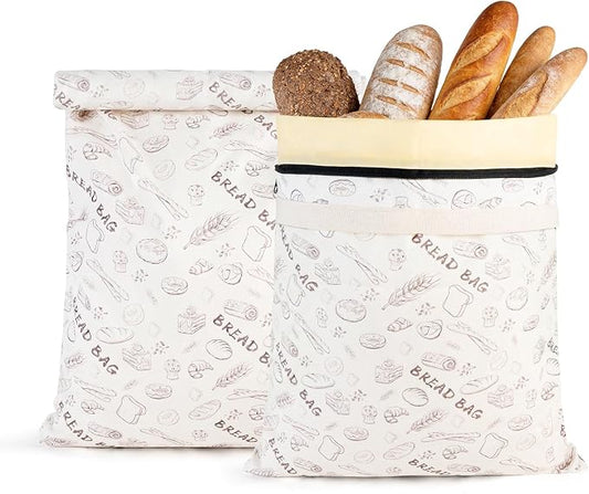 2-Pack Reusable Beeswax Bread Bags for Sourdough & HomemadeBread with Zipper, 16.5 x 13 inch bread bags for Food Storage