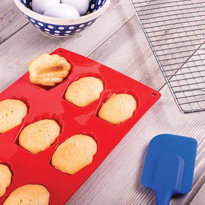 Mrs. Anderson's Baking Silicone Madeleine Cookie Pan, 9 Cup, European-Grade Silicone Bakeware, For Madeleine Cookies And Shell-Shaped Pastries