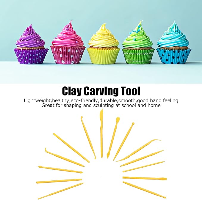 Fdit Clay Modeling Tools, 14 Pcs Double Ended PP Plastic Sculpting Kit for Cake Fondant Chocolate DIY Children Craft Educational Toys for School Home (Yellow)