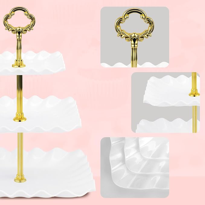 NWK 5 Piece Cake Stand Set with 2 x Large 3-Tier Cupcake Stands, 3 x Appetizer Trays, for Wedding Birthday Baby Shower Tea Party Decorations (Gold)