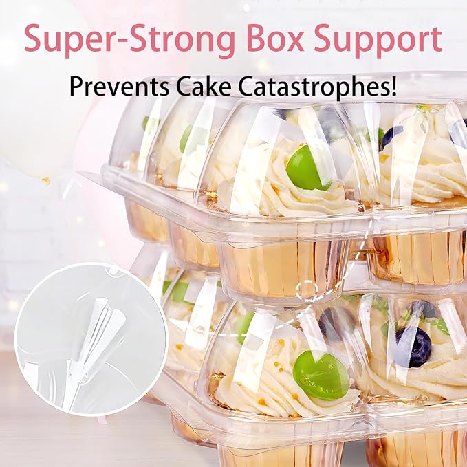 12 Count x 25 Sets Cupcake Carrier With 300 Pack Liners, Stackable Plastic Cupcake Containers Boxes Holder with Tall Dome Lid, Disposable Cupcake Storage Trays