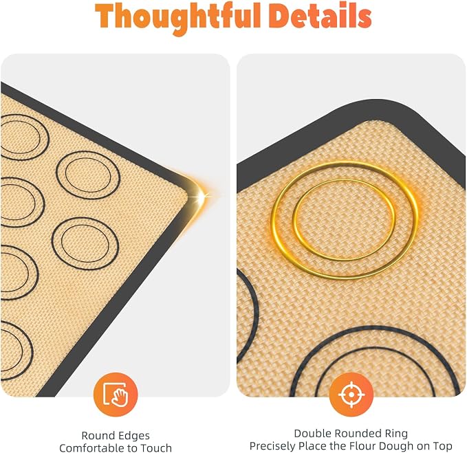 Silicone Baking Mat with 30 Macaron Template Circles, Nonstick Reusable Even Heating Oven Sheet, 16.5x11.6in Rectangle Mat for Home Bakery, Pastry & Milk Tea Shop