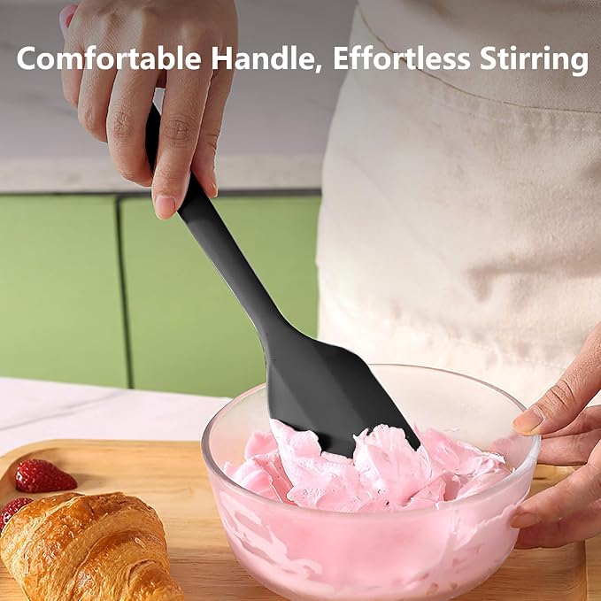 Black Rubber Spatula for Kitchen Use, 10.8In Silicone Spatulas for Cooking Heat Resistant, Flexible Small kitchen Spatula for Kitchen Nonstick Cookware