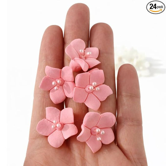 Global Sugar Art Blossom Sugar Cake Flowers with Pearl Stamens, Pink Unwired, 24 Count by Chef Alan Tetreault