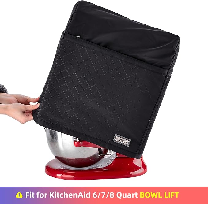 HOMEST Stand Quilted Mixer Cover with Zip Pocket for Kitchen Accessories | Fits KitchenAid 6/7/8 quart mixers, zipper pocket stores attachments and kitchen accessories, Black