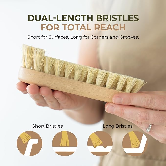 Bulka Banneton Natural Cleaning Brush for Wood Pulp Sourdough Proofing Baskets - Ergomonic Beechwood Handle & Agave Bristles, Medium Firmness Long & Short Bristles for Efficient Cleaning