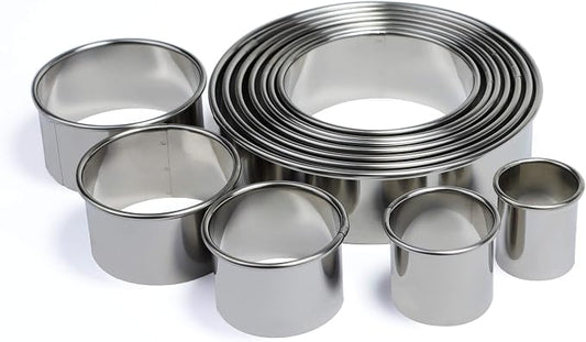 Stainless Steel Round Cookie Cutter Set, 12 Circular Biscuit Cutters Round Donut Ring Molds for Baking 1.2 Inch Height