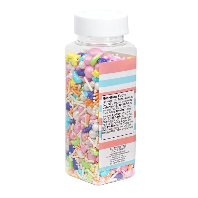 Moon & Stars Sprinkle Mix White, Blue, Yellow, Pink, Purple, Green, Orange 4.4 oz, Sprinkles For Cake Decorating, Baking, Ice Cream & More, The Hampton Candy Company
