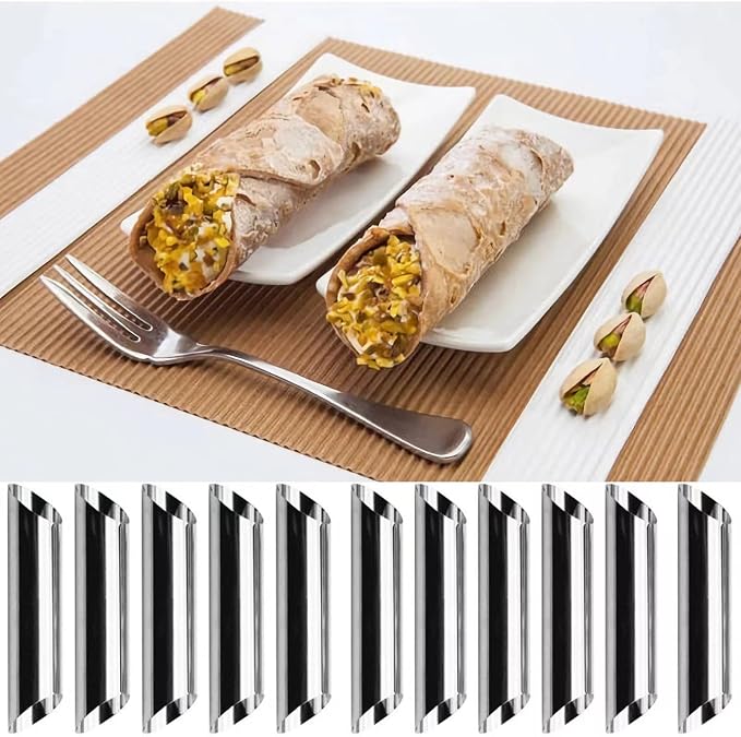 33 Pack Cannoli Forms Tube Set, 10 Cannoli Forms, 10 Large Hones Form Mould 10 Small Croissant Moulds, Brush, Reusable Icing Bag and Long Frosting Tip for Puff Pastry