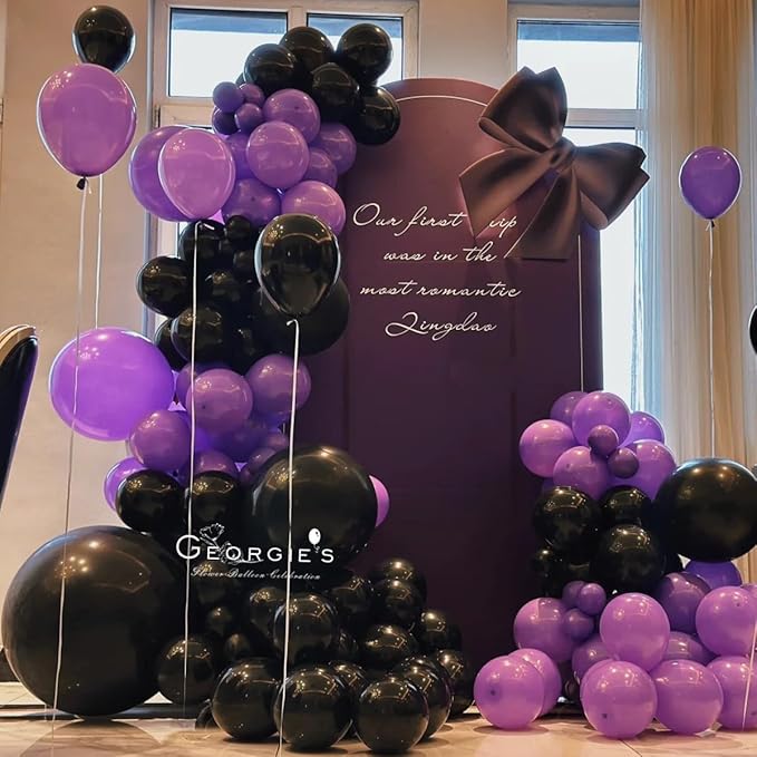 Black Purple and Silver Balloons Arch Kit, 146 Pcs Matte Black Light Purple Confetti Chrome Silver Balloons for Graduation Birthday Party Baby Shower Wedding Decorations