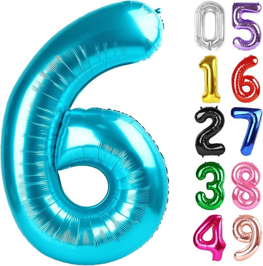 Light Blue Number 6 Balloon 40 Inch, 6th Birthday Party Decorations for Children, Giant 6 Foil Balloon for Party Supplies