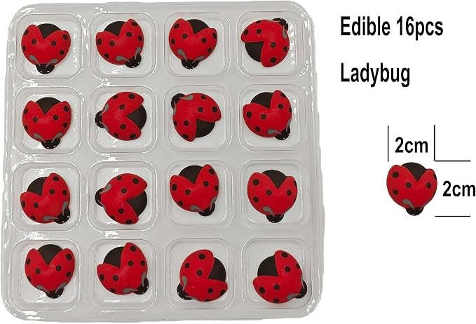 Edible 16pcs Insect Themed Ladybug Sugar Sprinkles Dessert sprinkles Cake Cupcake Toppers cookie Icing decorations for cake Decorating