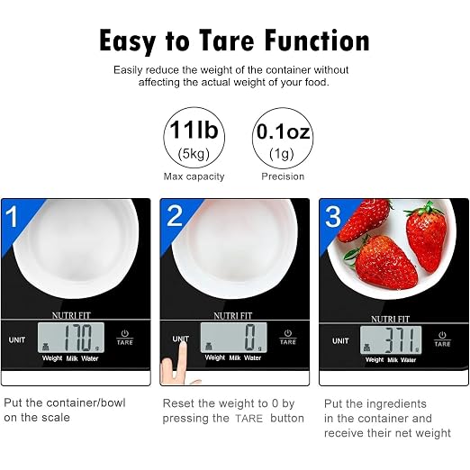 Digital Food Scale Kitchen Scales Grams and Ounces for Weight Loss Baking Cooking of NUTRI FIT, Max 11lb 1g Increment, Ultra-Thin Size and Hang to Wall