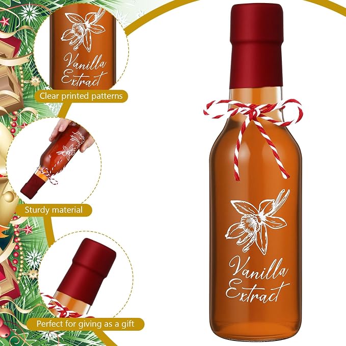 Reallnaive 12 Sets Vanilla Extract Bottles Sets 5 oz Clear Glass Bottles with Tags and Twine and Funnel for Home Brewing Wedding Baby Shower Party Favors