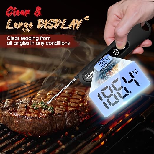 Meat Thermometer Digital, 3S Instant Read Food Thermometer for Cooking with Backlight & Magnet, Foldable Temperature Probe Kitchen Gadgets Essentials for BBQ Oven Grill Smoker Candy
