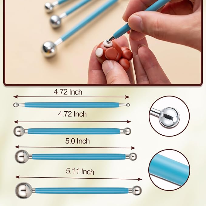 Amrules 10pcs Dotting Styluses Tools, Double Side Stainless Steel Ball Head Dot Art Kit for Clay Modeling, Rock Painting, Pottery Embossing, Nail Art, Drawing, Practical Sculpting Tool for Adults