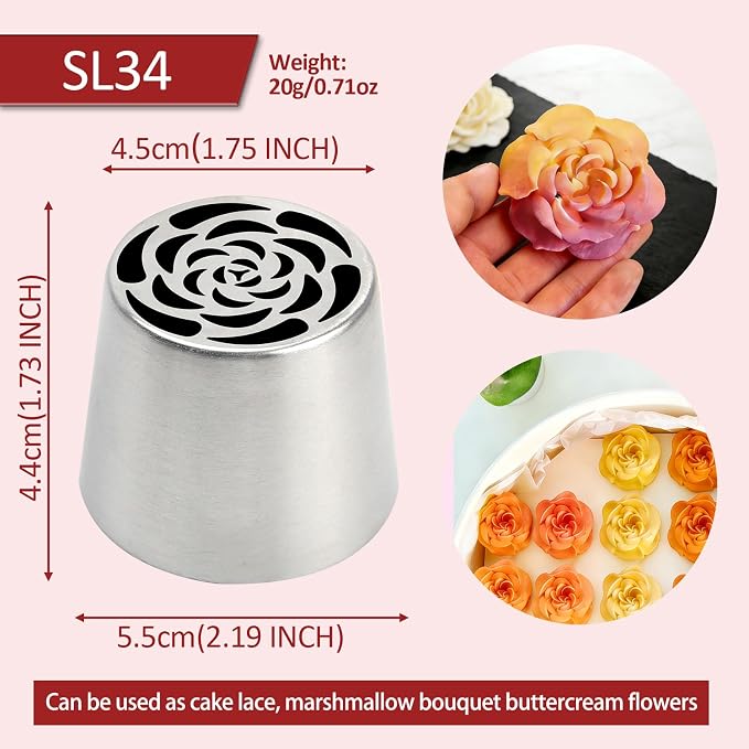 Extra Large Russian Piping Tips for Marshmallows Stainless Steel Flower Frosting Nozzles many styles Cake Decorating Baking tool for Buttercream, Cupcakes Cookies(SL34)