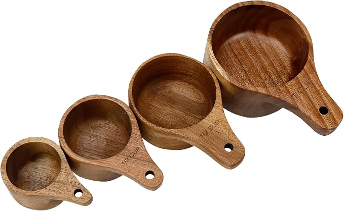 4PCS/Set Wooden Measuring Cup and Measuring Spoon Kit for Baking Cooking Spice Coffee Tea Milk Powder