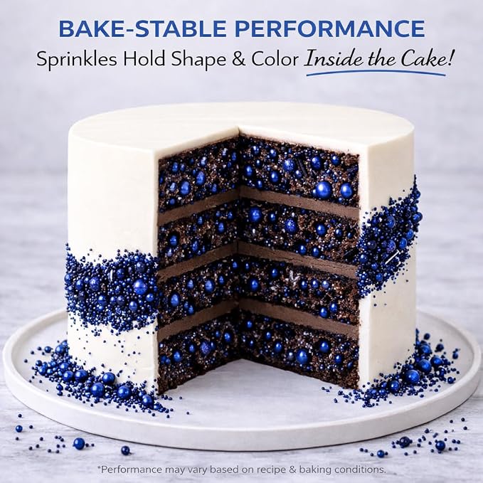 Confect Navy Blue Sprinkles – Premium Dark Blue Pearl Cake & Cupcake Sprinkles (4.2 oz) – Bake Stable Edible Decorating Sprinkles for Cookies, Baking & Cake Decorations – Soft Chew, No Synthetic Dyes