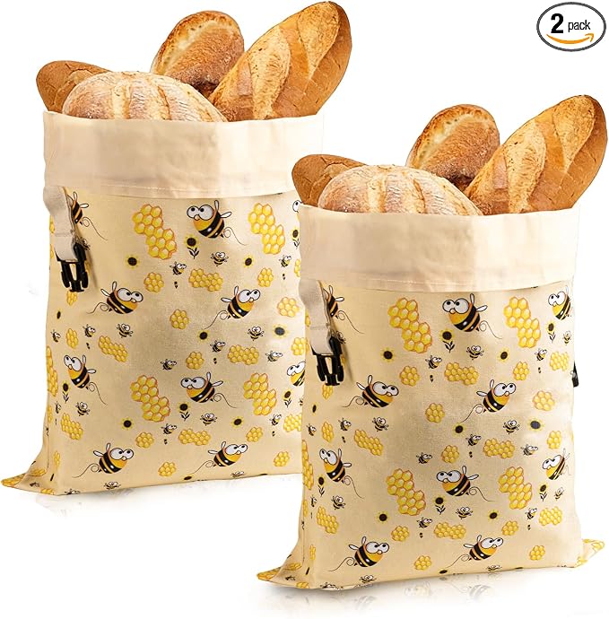 2 Pack Beeswax Bread Bags for Homemade Bread, Bees Wax Bread Bags Storage for Homemade Sourdough with Removable Beeswax Lining, XL 17'' x 13'', Freezer Friendly, Keeps Fresh