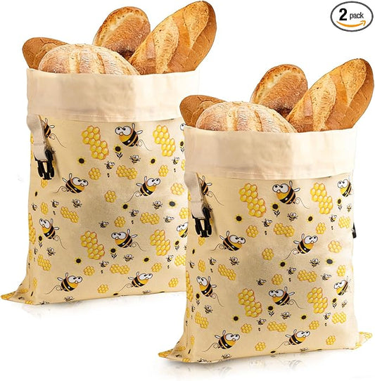 2 Pack Beeswax Bread Bags for Homemade Bread, Bees Wax Bread Bags Storage for Homemade Sourdough with Removable Beeswax Lining, XL 17'' x 13'', Freezer Friendly, Keeps Fresh