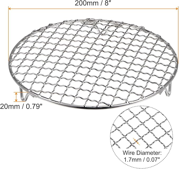 HARFINGTON Round Cooking Rack 8-inch 201 Stainless Steel Cross Wire Barbecue Grill Net with 20mm Legs for Cooking Baking Steaming BBQ