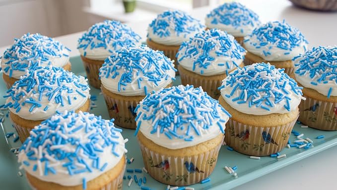 NCS Blue & White Jimmies Edible Sprinkles – Cupcake, Cake & Cookie Decorations, 7 oz