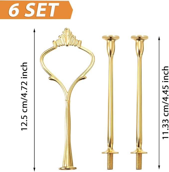 6 Sets 3 Tier Cake Stand Hardware Tiered Tray Plate Hardware Kit Heavy Metal Cake Fruit Food Plate Stand Fitting Stacking Kit for Serving Dessert Cupcake Dish Food(Simple,Gold)