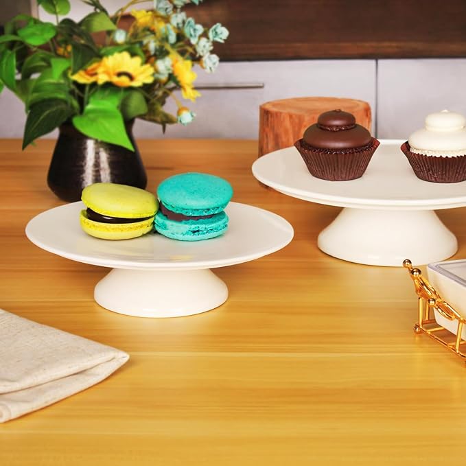 Porcelain Cake Stand, Round Dessert Stand, Cupcake Stand - Wedding and Birthday Decorating Cake Pedestal Stand - Dessert Display Serving Use at Parties, Restaurants, Birthday 10 Inch
