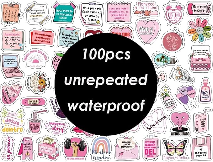 Spanish Motivational Stickers for Self-Love & Mental Health, Waterproof Vinyl Decals with Positive Affirmations - for Vision Board, Journaling, Laptop, Students & Therapy Gifts
