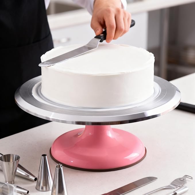 Fdit Cake Decorating Turntable, 10 Inch Silent Bearing Revolving Cake Stand Rounded Edges for Cake Decorating Supplies for Home ()