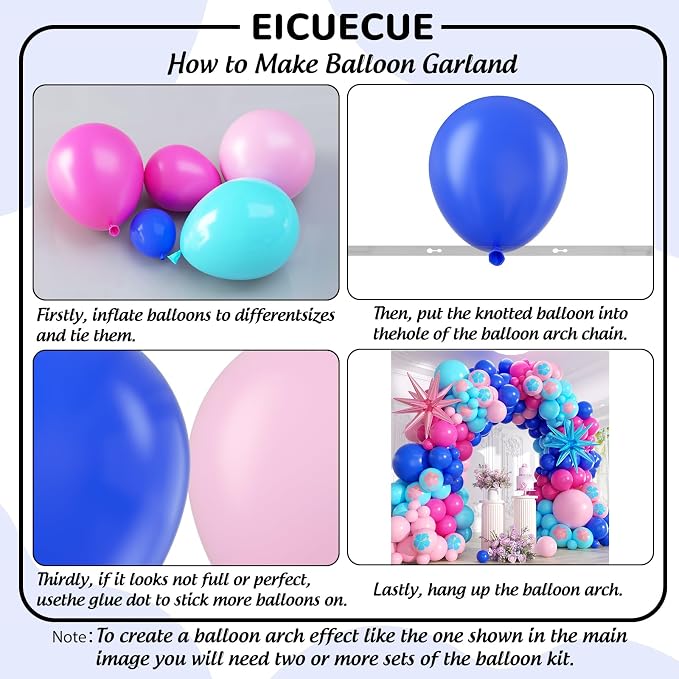Royal Blue and Pink Balloons Garland Arch Kit - 5 10 12 18 inch Different Size Blue Pink Hibiscus Latex Balloons for Summer Tropical Hawaii Cartoon Birthday Baby Shower Party Decorations