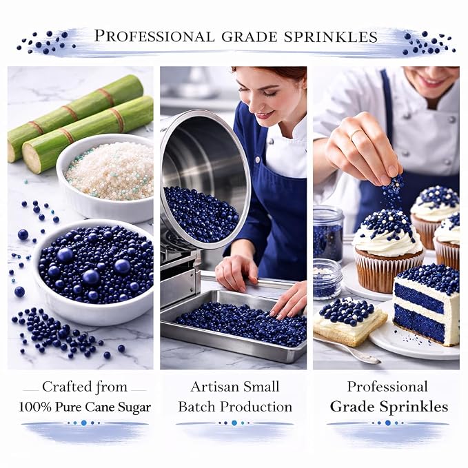 Confect Navy Blue Sprinkles – Premium Dark Blue Pearl Cake & Cupcake Sprinkles (4.2 oz) – Bake Stable Edible Decorating Sprinkles for Cookies, Baking & Cake Decorations – Soft Chew, No Synthetic Dyes