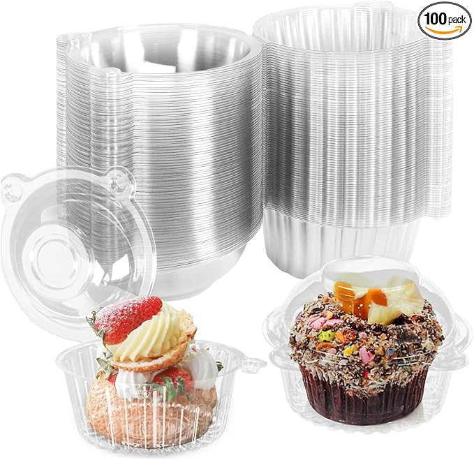100Pcs Clear Cupcake Holders, Disposable Donut Puff Round Plastic Box Muffin Cupcake Containers with Dome Lids for Wedding Birthday Parties Supplies (100pcs)