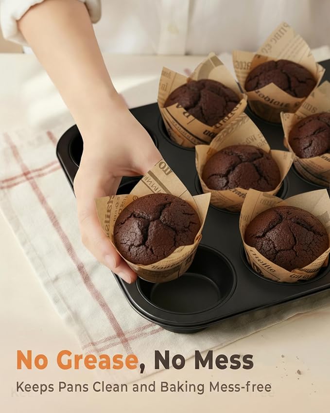 Bake Choice 200pcs Tulip Cupcake Liners for Baking Cups Newspaper Print Parchment Paper Tulip Muffin Liners, Grease Resistant Cupcake Wrappers for Party, Christmas