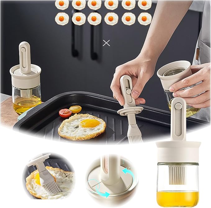 Oil Dispenser Bottle with Brush - Glass Oil Dispenser for Kitchen with Silicone Heat Brush - Cooking Brush for Oil and Cooking BBQ Grill Frying Kitchen (A, 16x6.7cm)