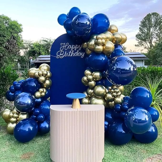 Royal Blue and Gold Balloon Arch Garland Kit 153pcs with Star, 22 18 12 10 5in Different Size Blue Gold Confetti Latex Balloons for Baby Shower Birthday Anniversary New Year Party Decorations
