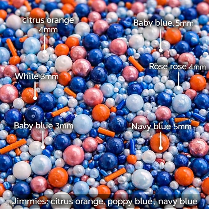 Confect Citrus Blue Celebration Sprinkle Mix – Premium Dragees & Jimmies | Orange, Baby Blue & Navy | Bake Stable Cake & Cupcake Toppings 4.2 Oz