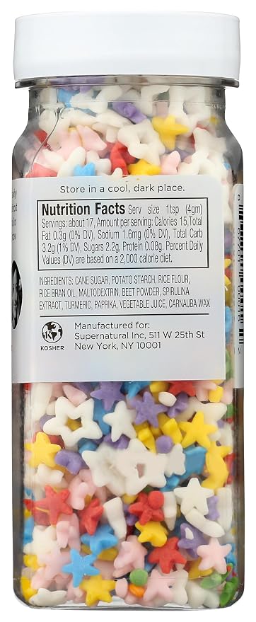 Supernatural Rainbow Starfetti Natural Star Sprinkles - No Artificial Dyes, Soy Free, Gluten Free, Vegan, 3oz
