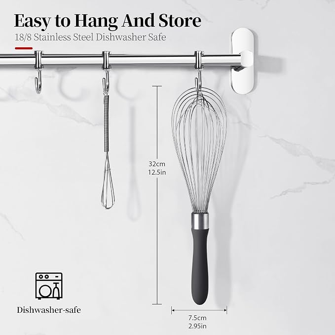 12inch Kitchen Wire Whisk, 18/10 Stainless Steel Metal Balloon Wisk （Large, Black）