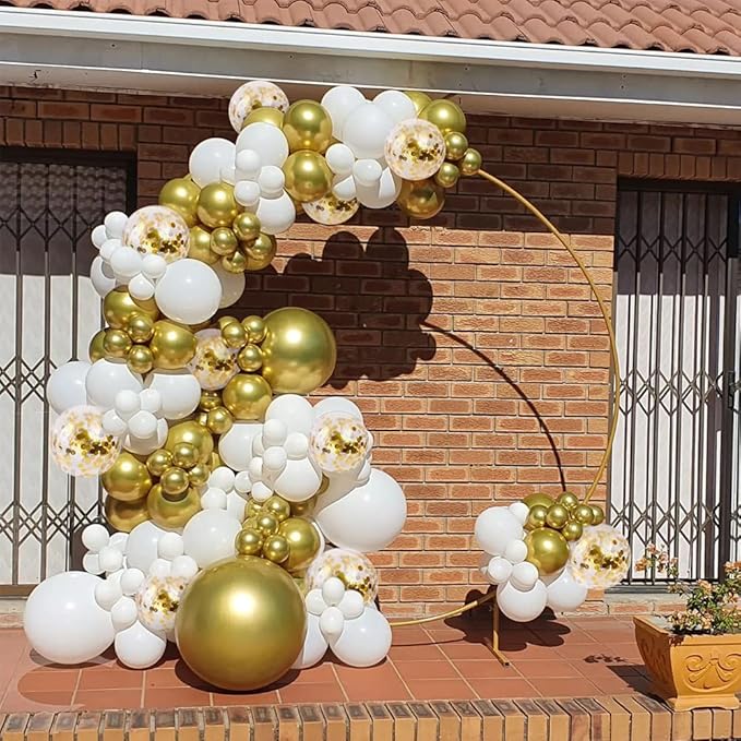 Bezente White Gold Balloons Arch Garland Kit, 100Pcs White Gold Metallic Chrome and Gold Confetti Balloons Arch for Wedding, Birthday, Engagement, Bridal Shower Special Events Party Decoration