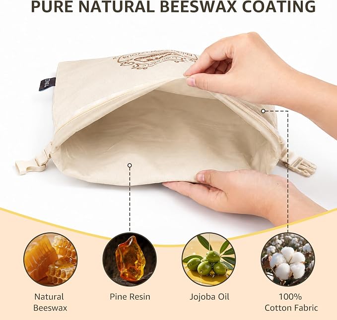 Bread Bags for Homemade Bread & Sourdough - 2 Pack Reusable Beeswax Bread Bags, 100% Cotton with Detachable Liner & TPU Freezer Bag, 17x13in, Freezer Safe & Washable
