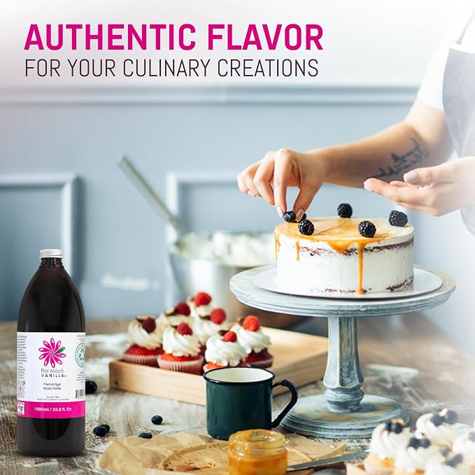 Flor Maya Vanilla Extract – Premium Aged Blend Made with Mexican Vanilla Beans | Gourmet Vanilla Bean Extract for Baking, Cooking & Desserts | Gluten Free, Non-GMO, No Coumarin | 33.8 fl oz