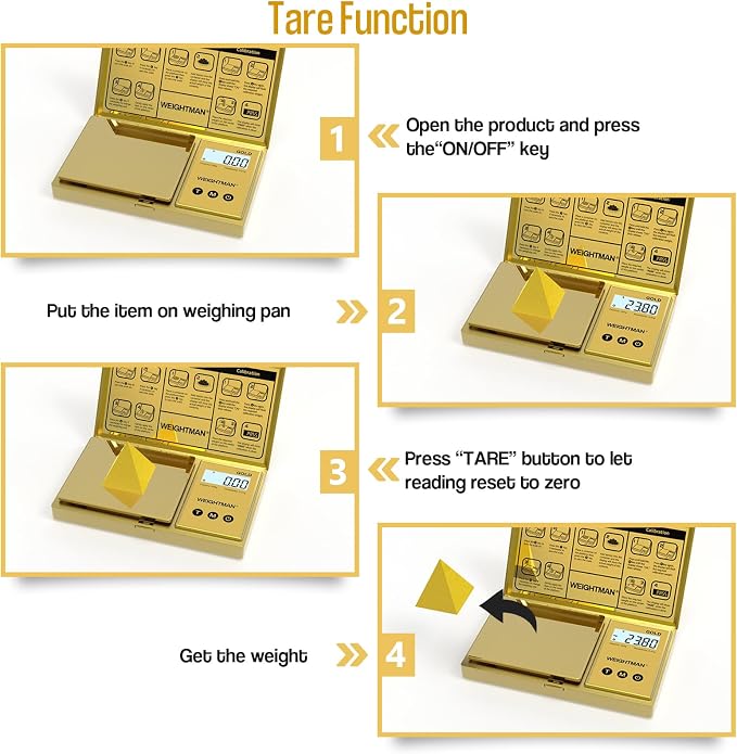 WEIGHTMAN Digital Scale Gram, 200g/0.01g Pocket Scale Gold Titanium Plating, LCD Backlit Display, Mini Jewelry Scale with 6 Units, Auto Off, Tare Function for Food, Coins, Battery Included