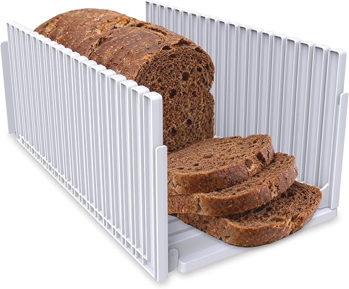 New Upgrade Bread Slicer for Homemade Breads,Bread Slicing Guide Adjustable Width, Foldable Portable Bread Cutter,Perfect Loaf Slices Every Time! Suitability for Homemade Bread, Bagel, Cakes (Clear)