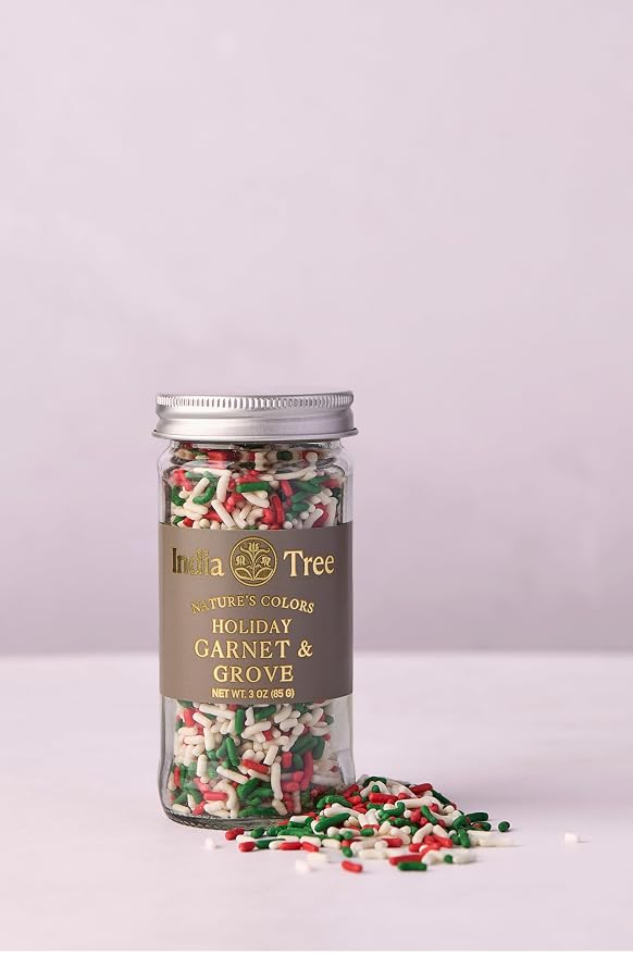India Tree Nature’s Colors Cake Decorations Garnet & Grove Sprinkles in Glass Jar, Plant-Based Food Coloring, Non-GMO, No Artificial Dyes, Baking and Dessert Topping, 3 oz