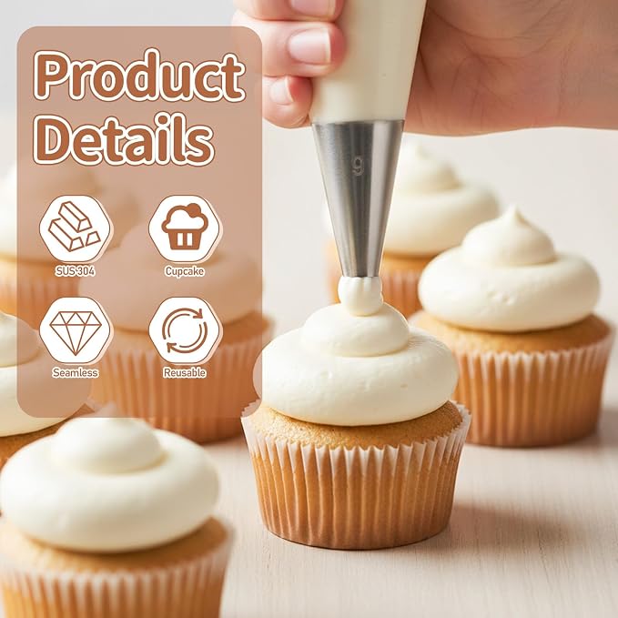 cobee 6 Pcs Round Hole Piping Tips Set, Cake Decorating Tips Boquillas Para Reposteria, Stainless Steel Icing Tip Frosting Tip For Baking Cream Bag Cookies Puff Doughnut Filler(6-8-9-10-11-12)